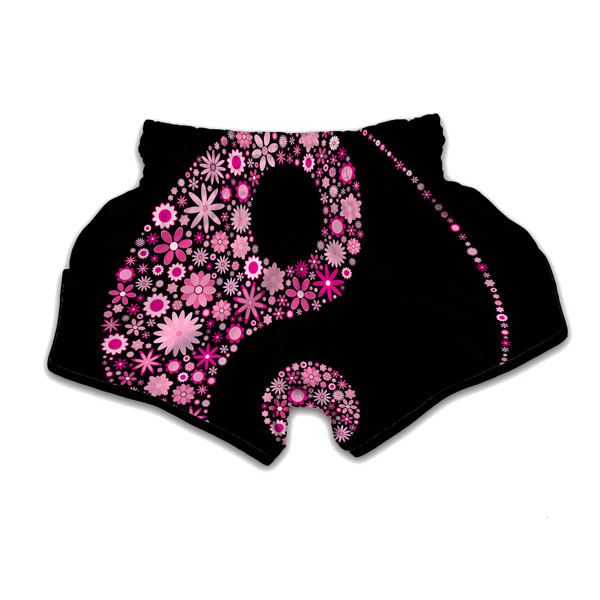 Pink Flowers Yin Yang Print Muay Thai Boxing Shorts