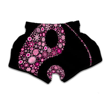 Pink Flowers Yin Yang Print Muay Thai Boxing Shorts