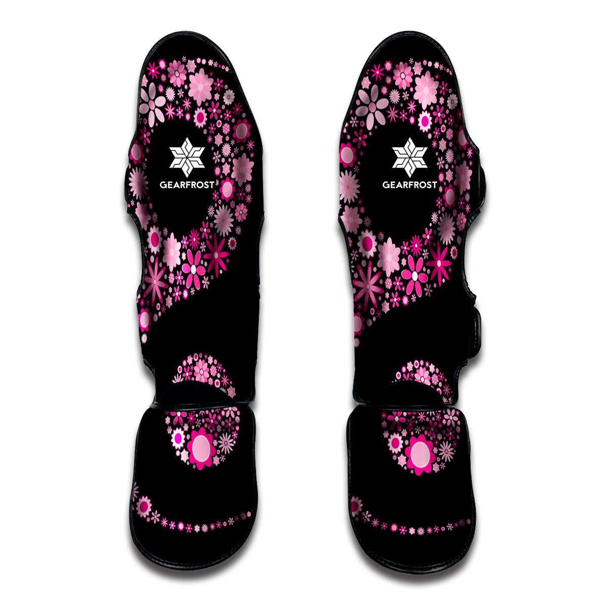 Pink Flowers Yin Yang Print Muay Thai Shin Guard