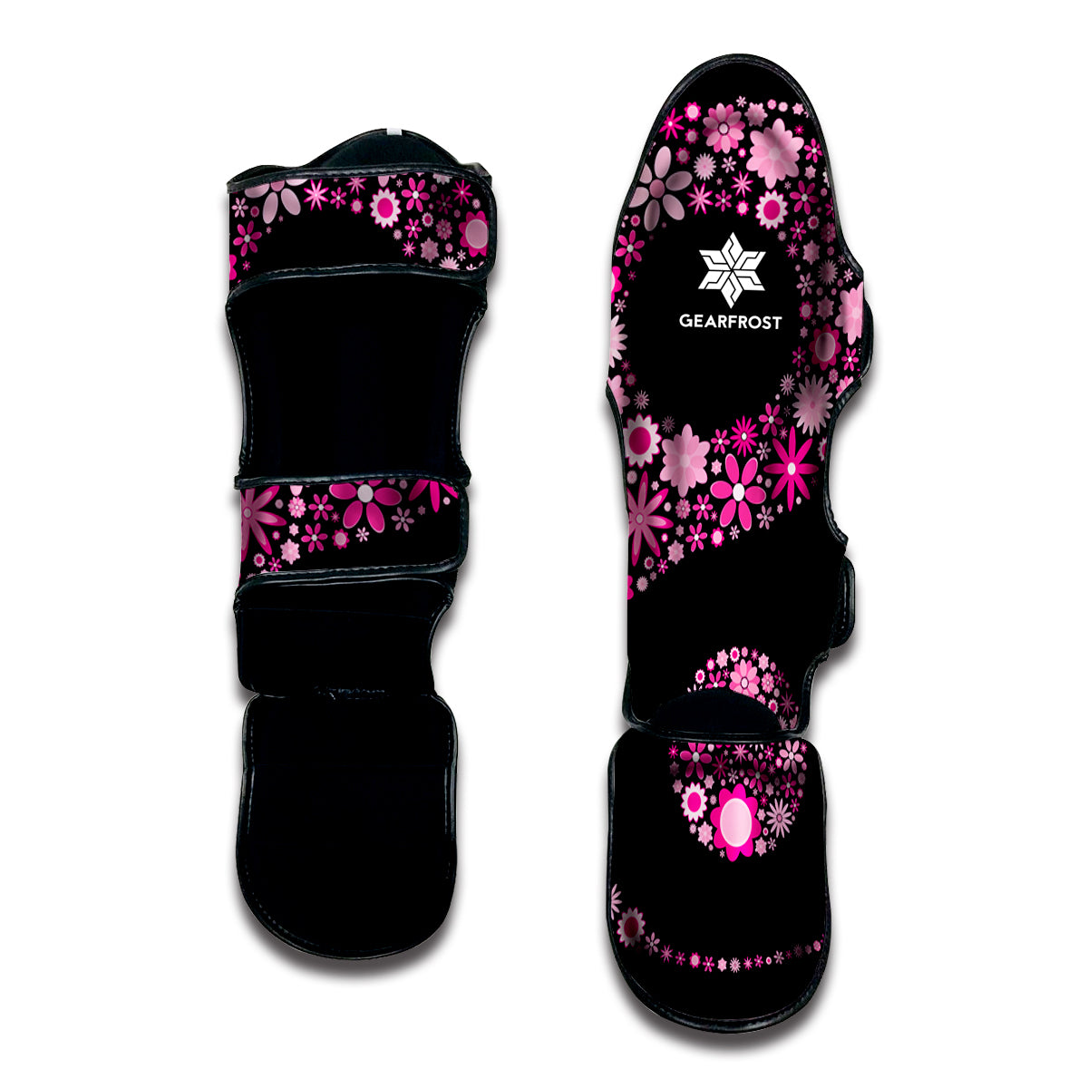 Pink Flowers Yin Yang Print Muay Thai Shin Guard