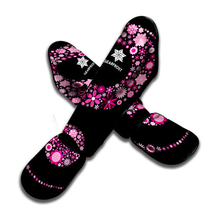 Pink Flowers Yin Yang Print Muay Thai Shin Guard