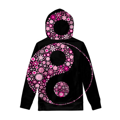 Pink Flowers Yin Yang Print Pullover Hoodie