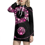 Pink Flowers Yin Yang Print Pullover Hoodie Dress