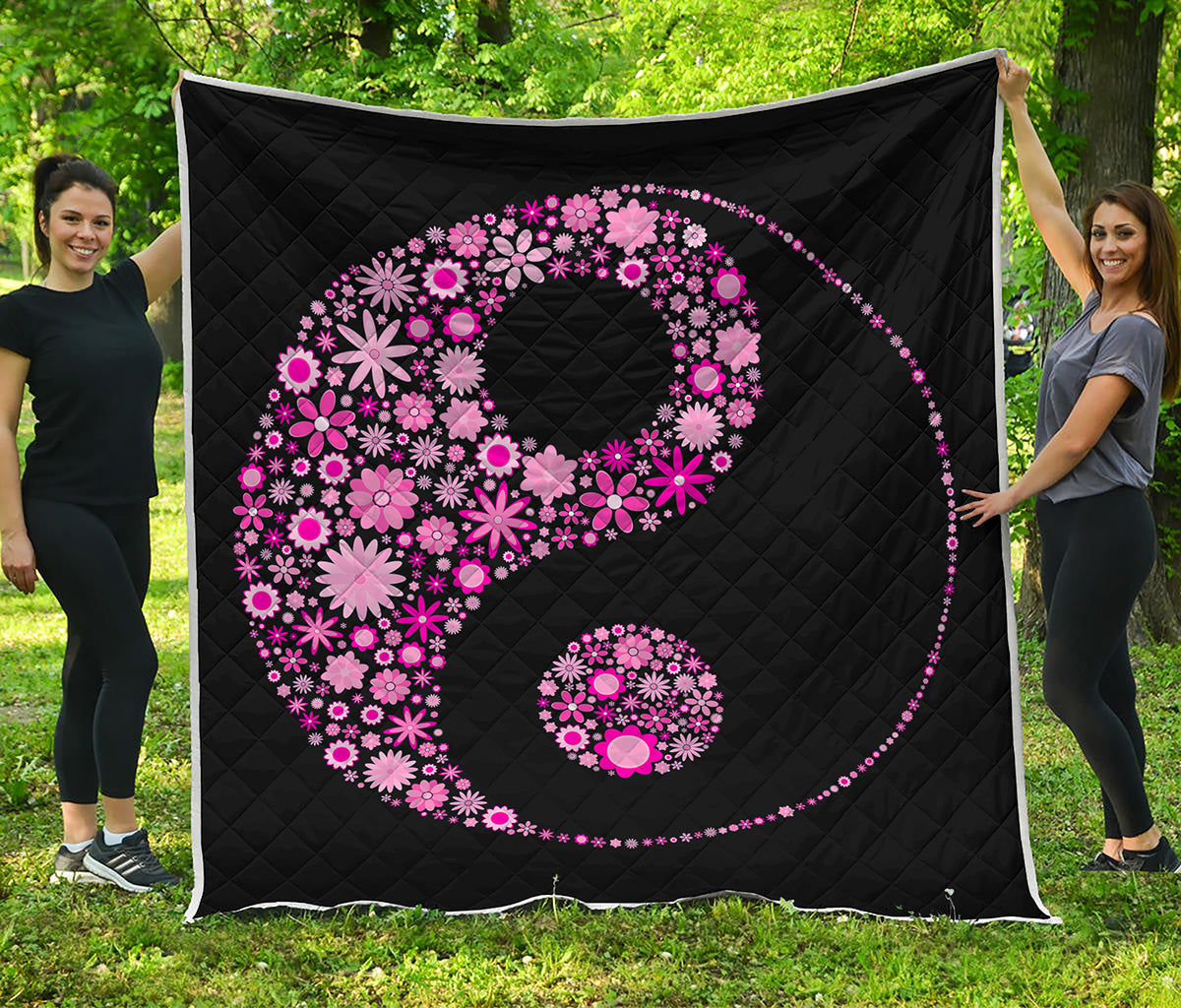 Pink Flowers Yin Yang Print Quilt
