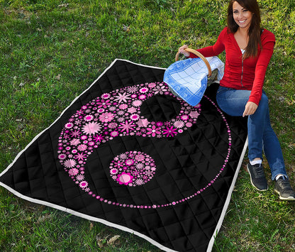 Pink Flowers Yin Yang Print Quilt