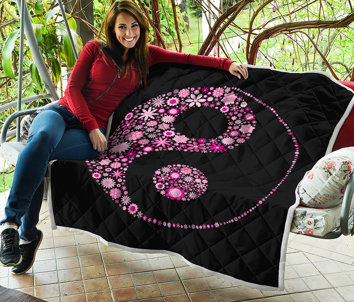 Pink Flowers Yin Yang Print Quilt