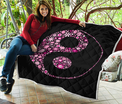 Pink Flowers Yin Yang Print Quilt