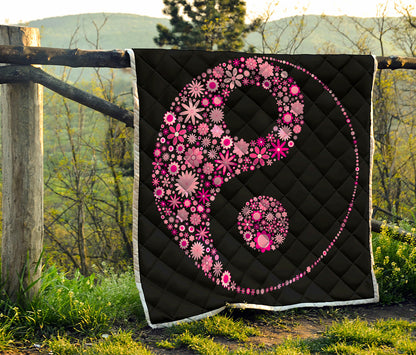 Pink Flowers Yin Yang Print Quilt