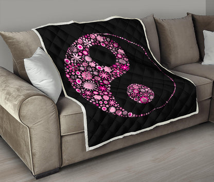 Pink Flowers Yin Yang Print Quilt