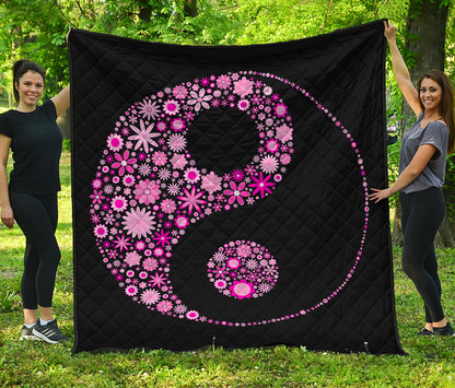 Pink Flowers Yin Yang Print Quilt