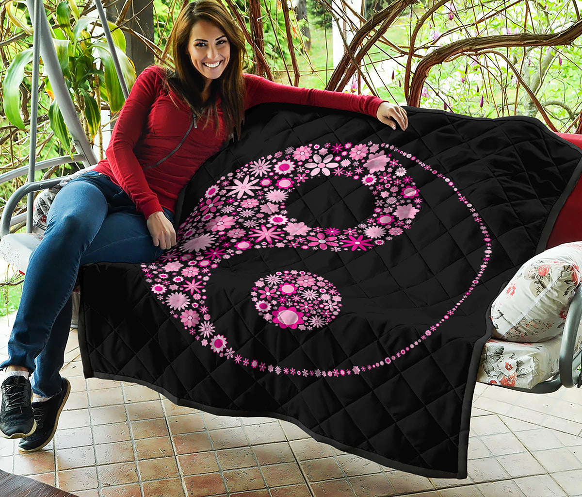 Pink Flowers Yin Yang Print Quilt