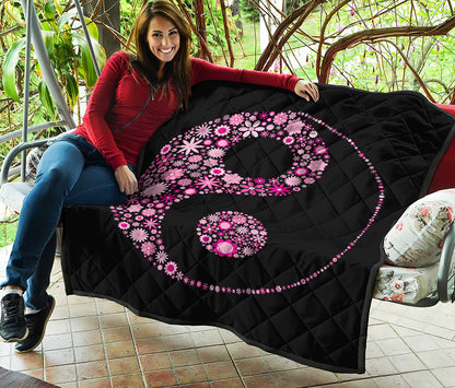 Pink Flowers Yin Yang Print Quilt