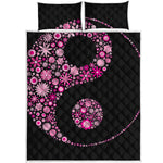 Pink Flowers Yin Yang Print Quilt Bed Set