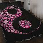 Pink Flowers Yin Yang Print Quilt Bed Set