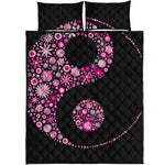 Pink Flowers Yin Yang Print Quilt Bed Set