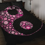 Pink Flowers Yin Yang Print Quilt Bed Set