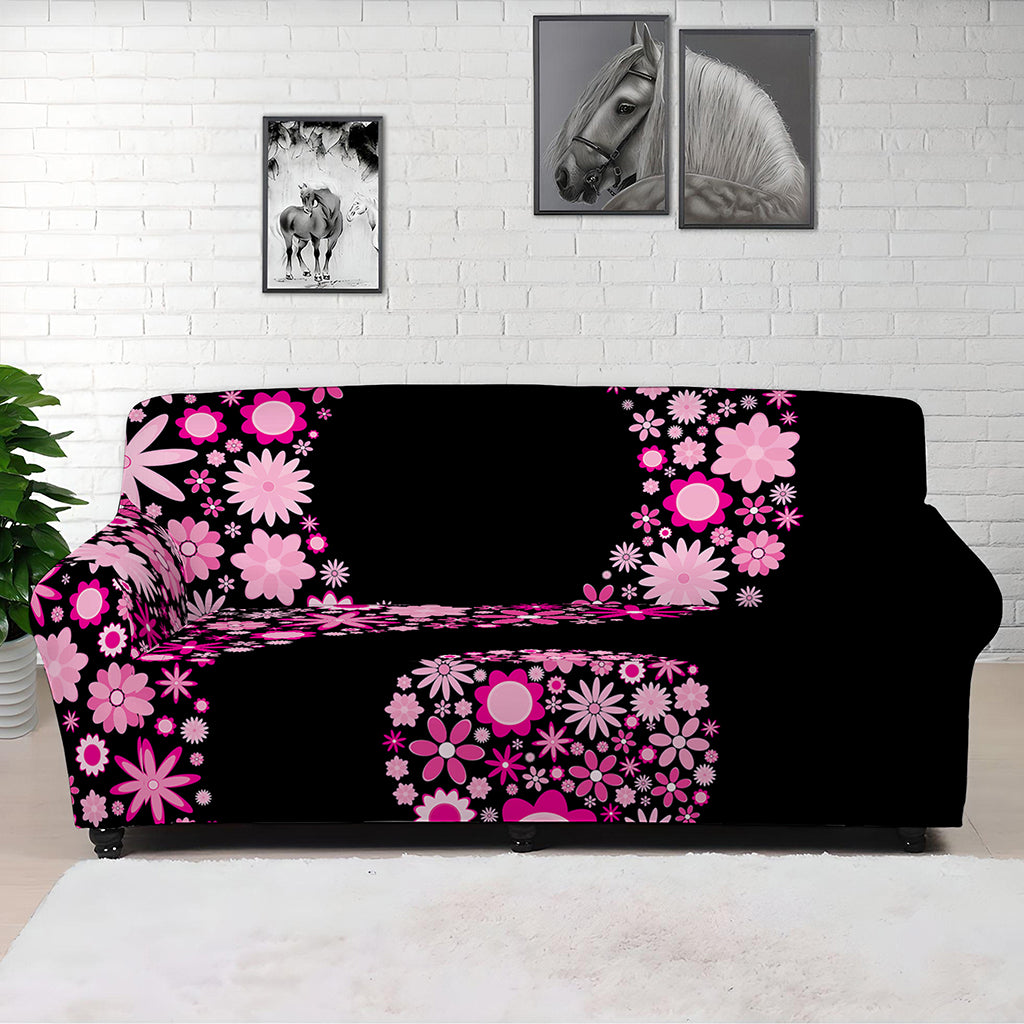 Pink Flowers Yin Yang Print Sofa Cover
