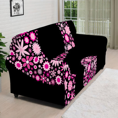 Pink Flowers Yin Yang Print Sofa Cover