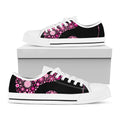 Pink Flowers Yin Yang Print White Low Top Sneakers