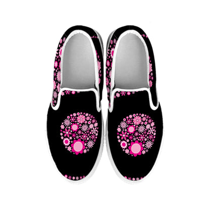 Pink Flowers Yin Yang Print White Slip On Shoes