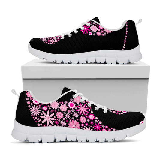 Pink Flowers Yin Yang Print White Sneakers