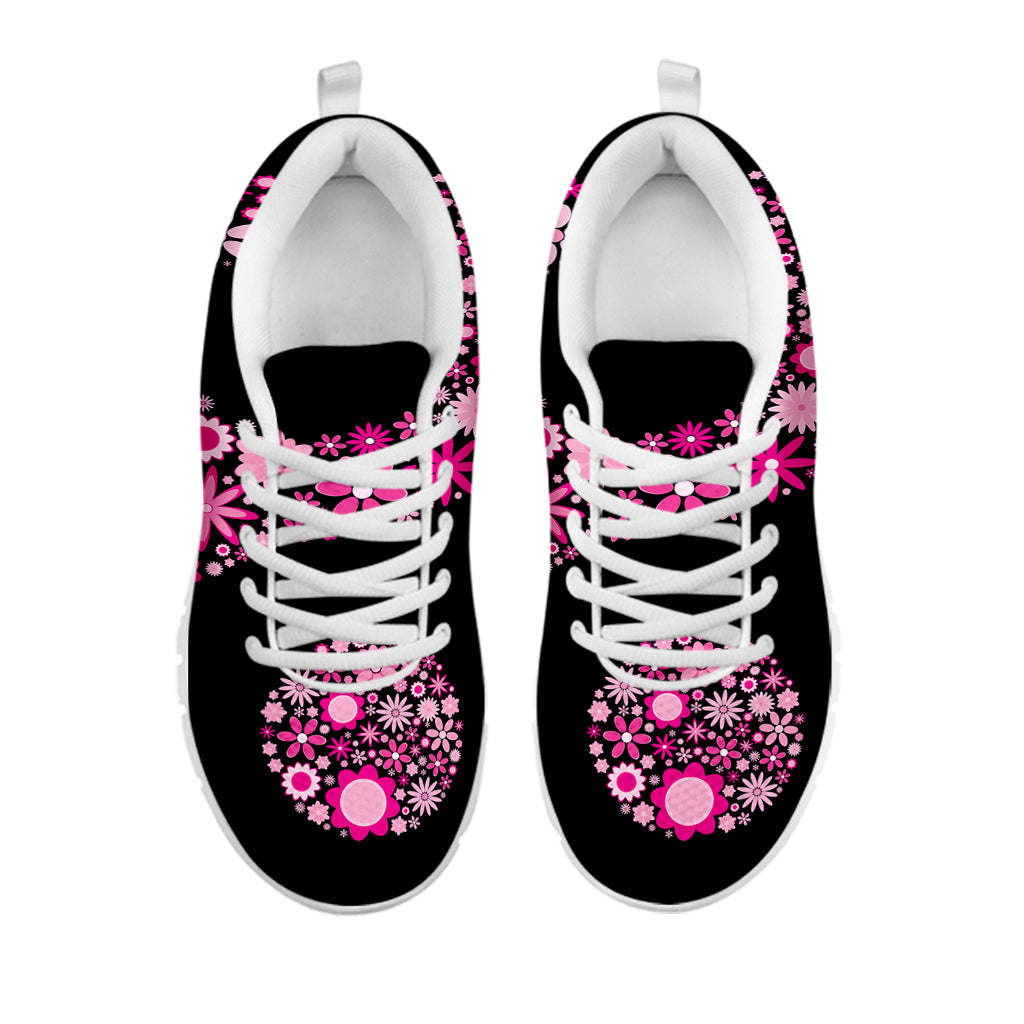 Pink Flowers Yin Yang Print White Sneakers