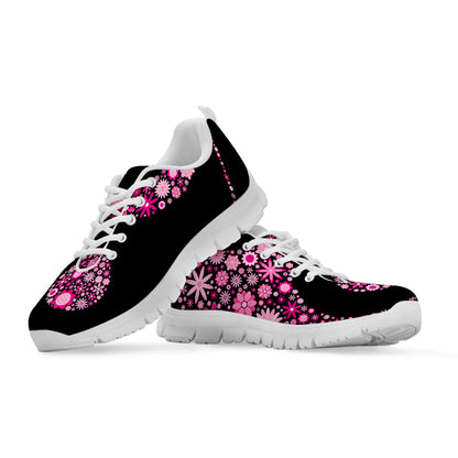 Pink Flowers Yin Yang Print White Sneakers