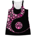 Pink Flowers Yin Yang Print Women's Racerback Tank Top