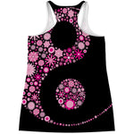Pink Flowers Yin Yang Print Women's Racerback Tank Top