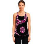 Pink Flowers Yin Yang Print Women's Racerback Tank Top