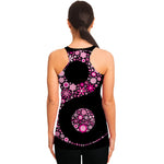 Pink Flowers Yin Yang Print Women's Racerback Tank Top