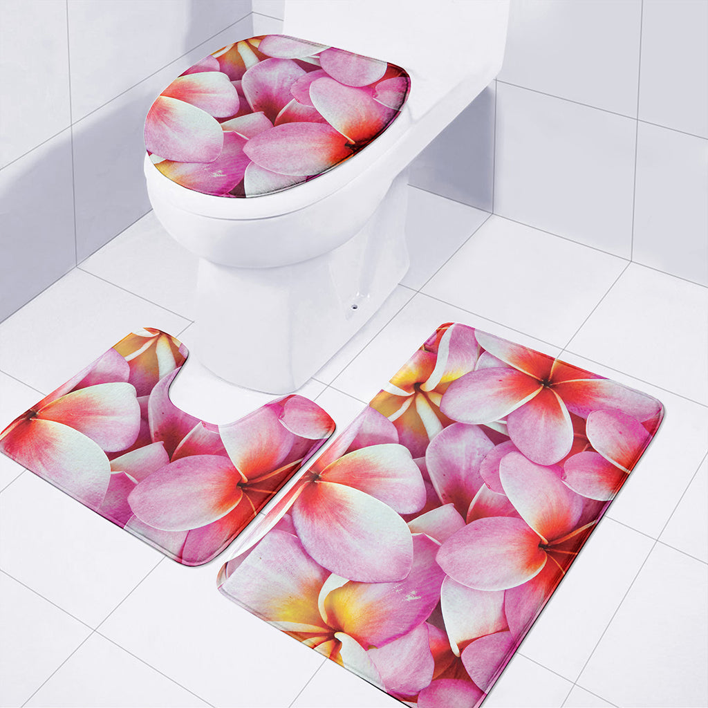 Pink Frangipani Flower Print 3 Piece Bath Mat Set
