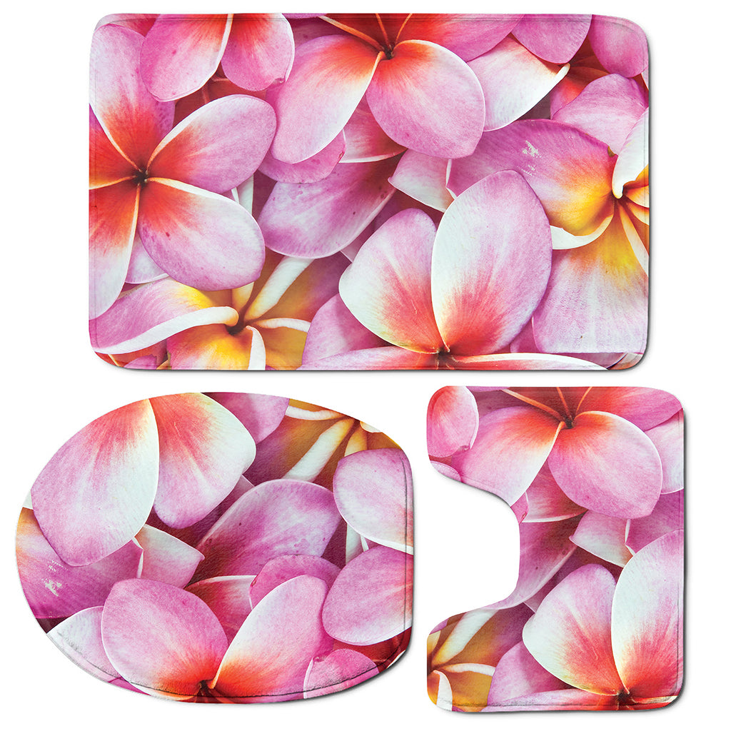 Pink Frangipani Flower Print 3 Piece Bath Mat Set