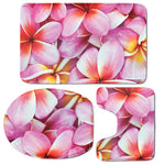 Pink Frangipani Flower Print 3 Piece Bath Mat Set