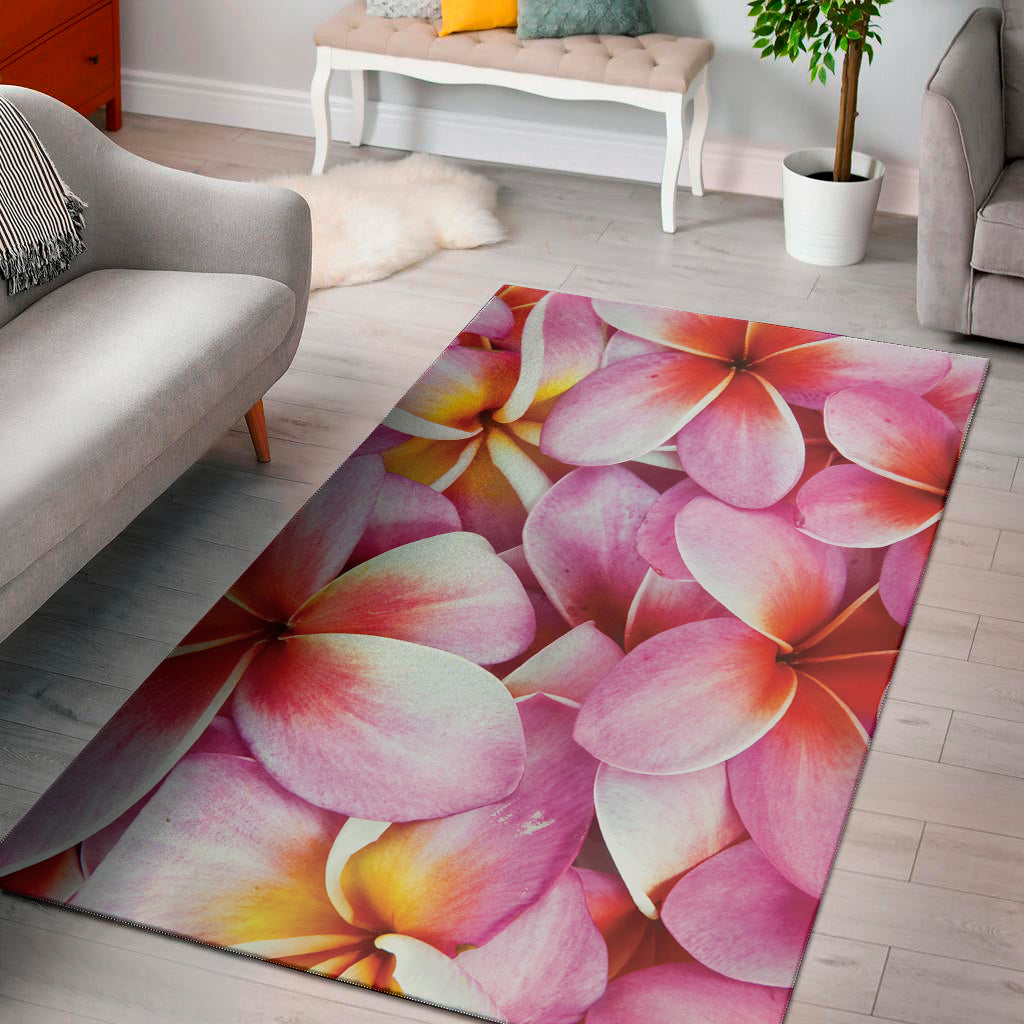 Pink Frangipani Flower Print Area Rug