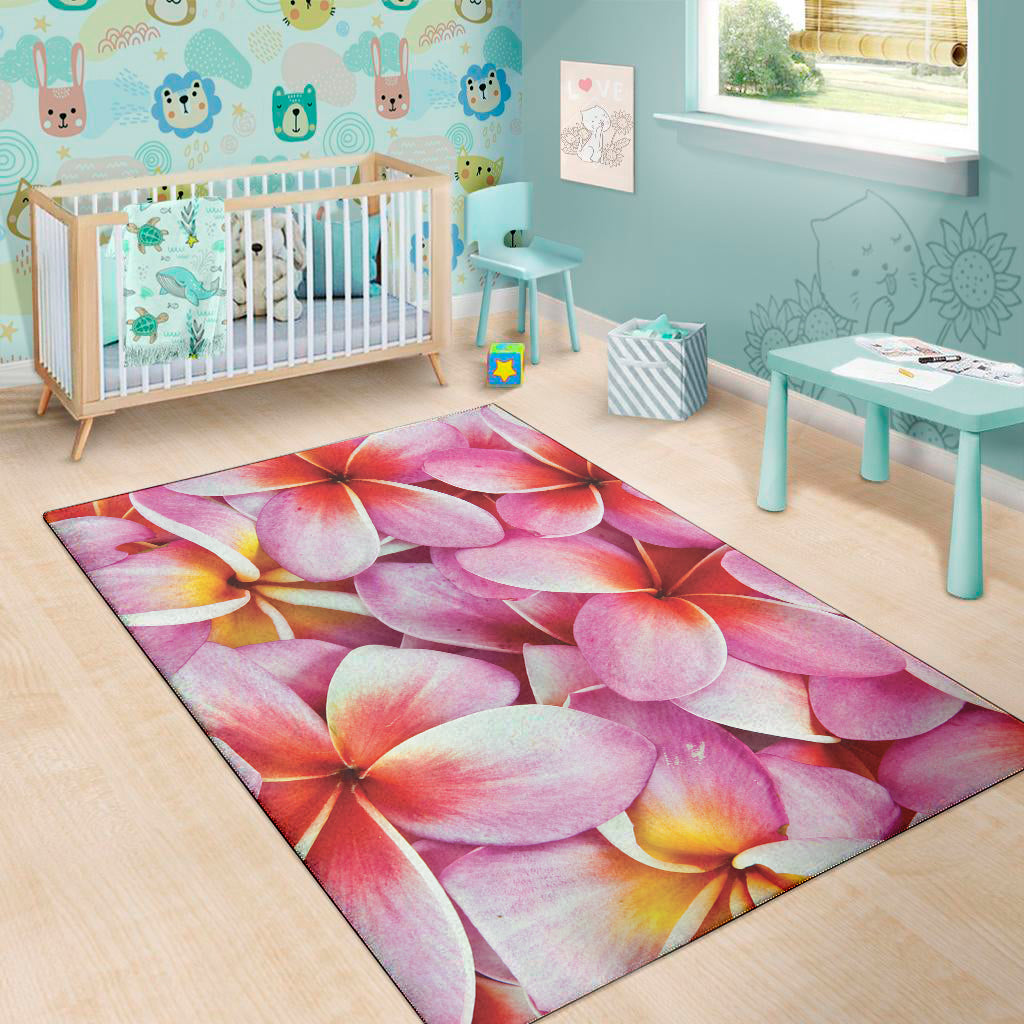 Pink Frangipani Flower Print Area Rug