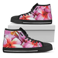 Pink Frangipani Flower Print Black High Top Sneakers