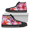 Pink Frangipani Flower Print Black High Top Shoes