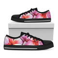 Pink Frangipani Flower Print Black Low Top Sneakers