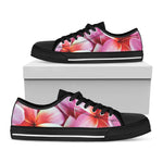 Pink Frangipani Flower Print Black Low Top Shoes