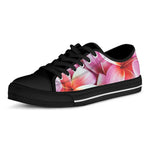 Pink Frangipani Flower Print Black Low Top Shoes