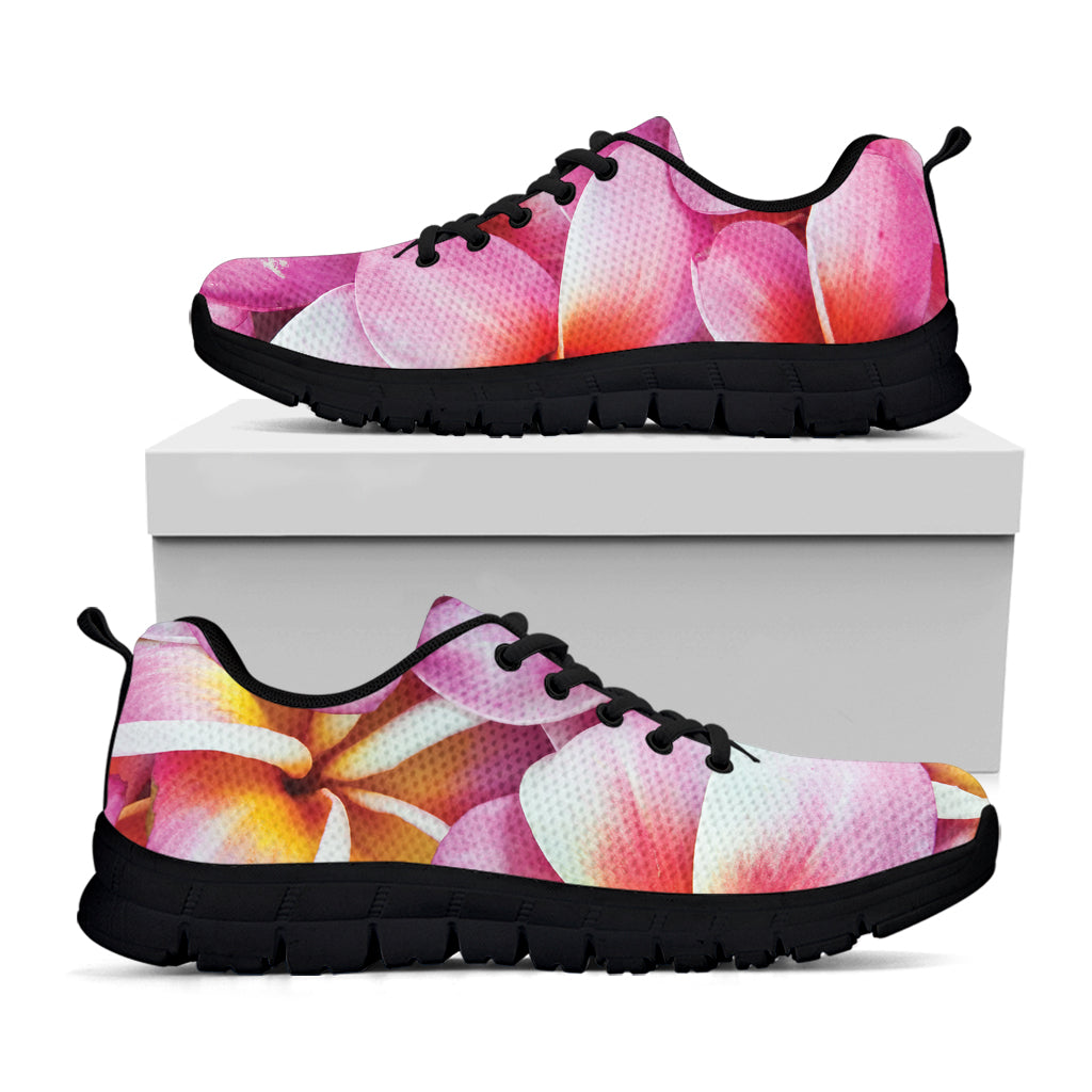 Pink Frangipani Flower Print Black Sneakers