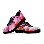 Pink Frangipani Flower Print Black Sneakers