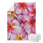 Pink Frangipani Flower Print Blanket