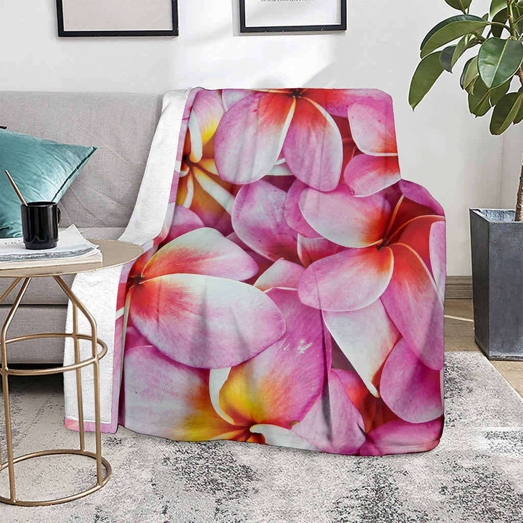 Pink Frangipani Flower Print Blanket