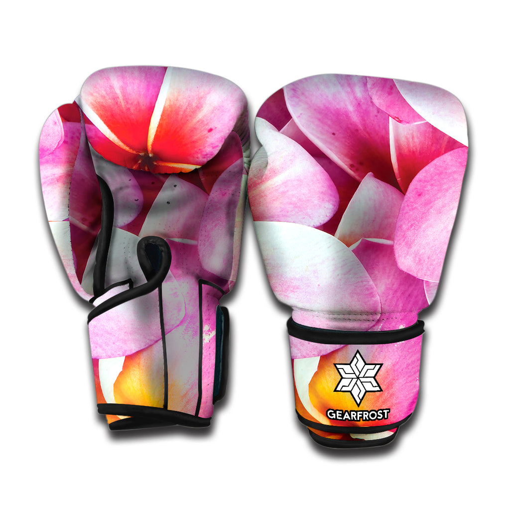 Pink Frangipani Flower Print Boxing Gloves