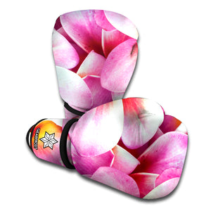 Pink Frangipani Flower Print Boxing Gloves