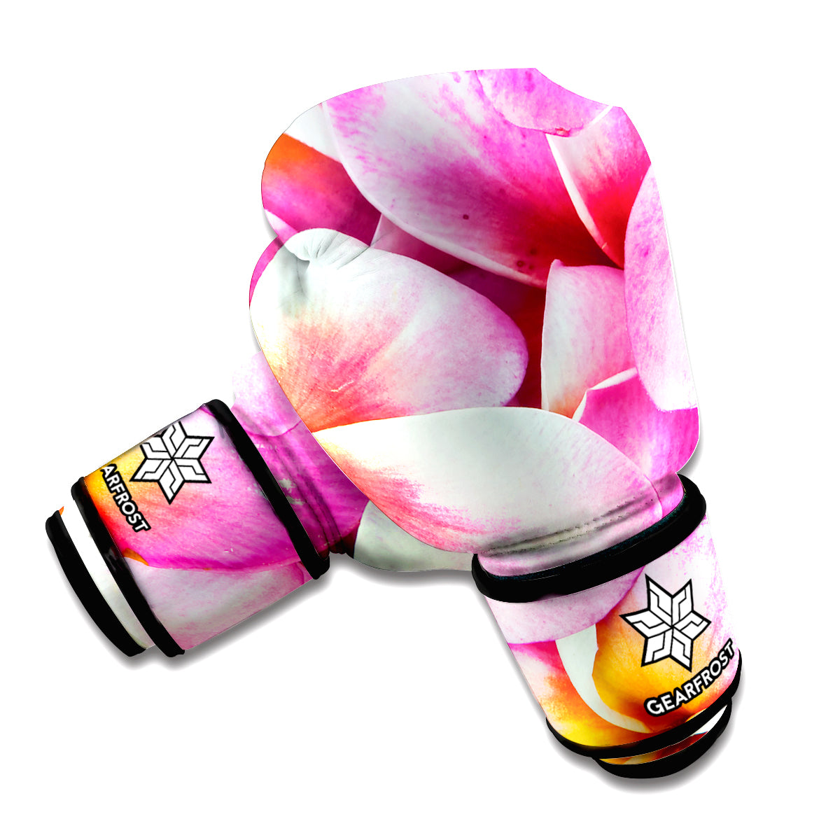 Pink Frangipani Flower Print Boxing Gloves