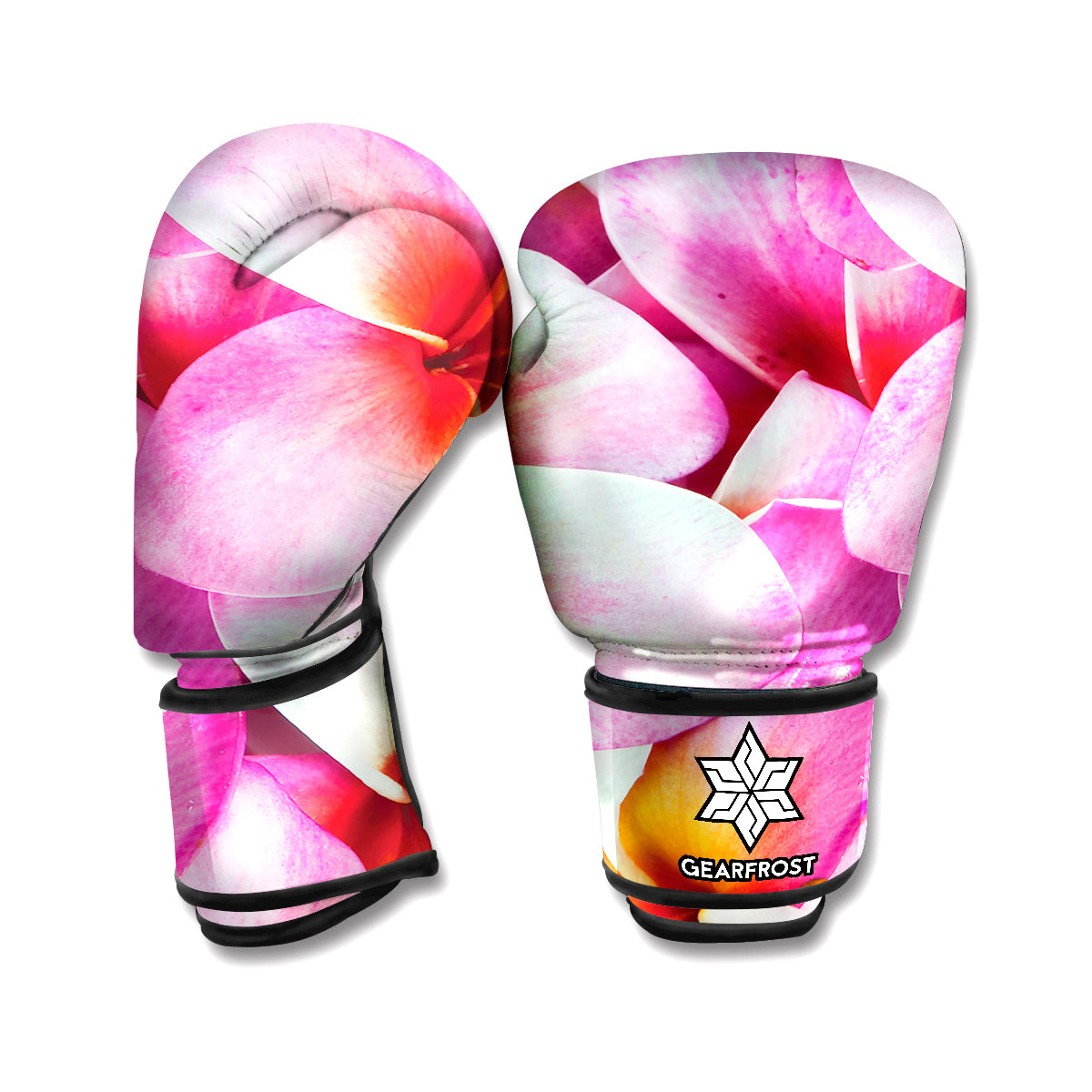 Pink Frangipani Flower Print Boxing Gloves