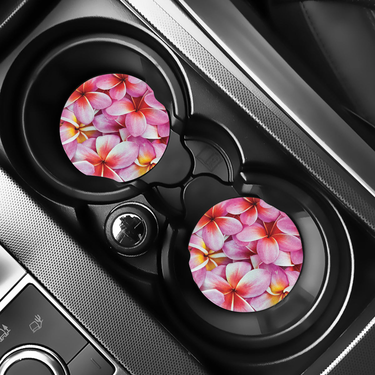 Pink Frangipani Flower Print Car Coasters